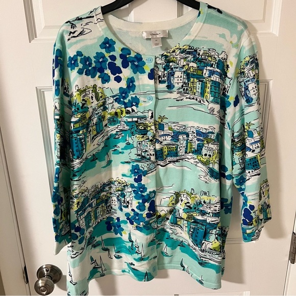 CJ Banks Sweaters - CJ Banks Women’s scenic coastal village cardigan 3/4 sleeve 100% cotton Sz 2X